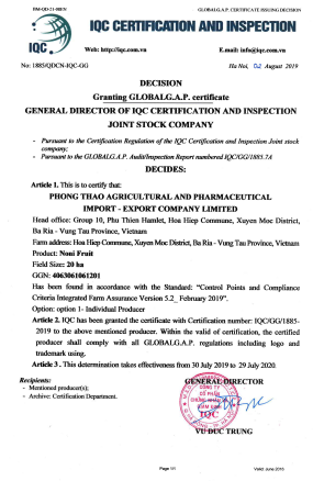 CERTIFICATE GLOBAL G.A.P 